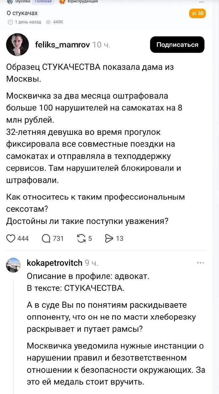 Во&nbsp;Владивостоке адвоката раскритиковали за&nbsp;оскорбление женщины, жаловавшейся на&nbsp;самокатчиков