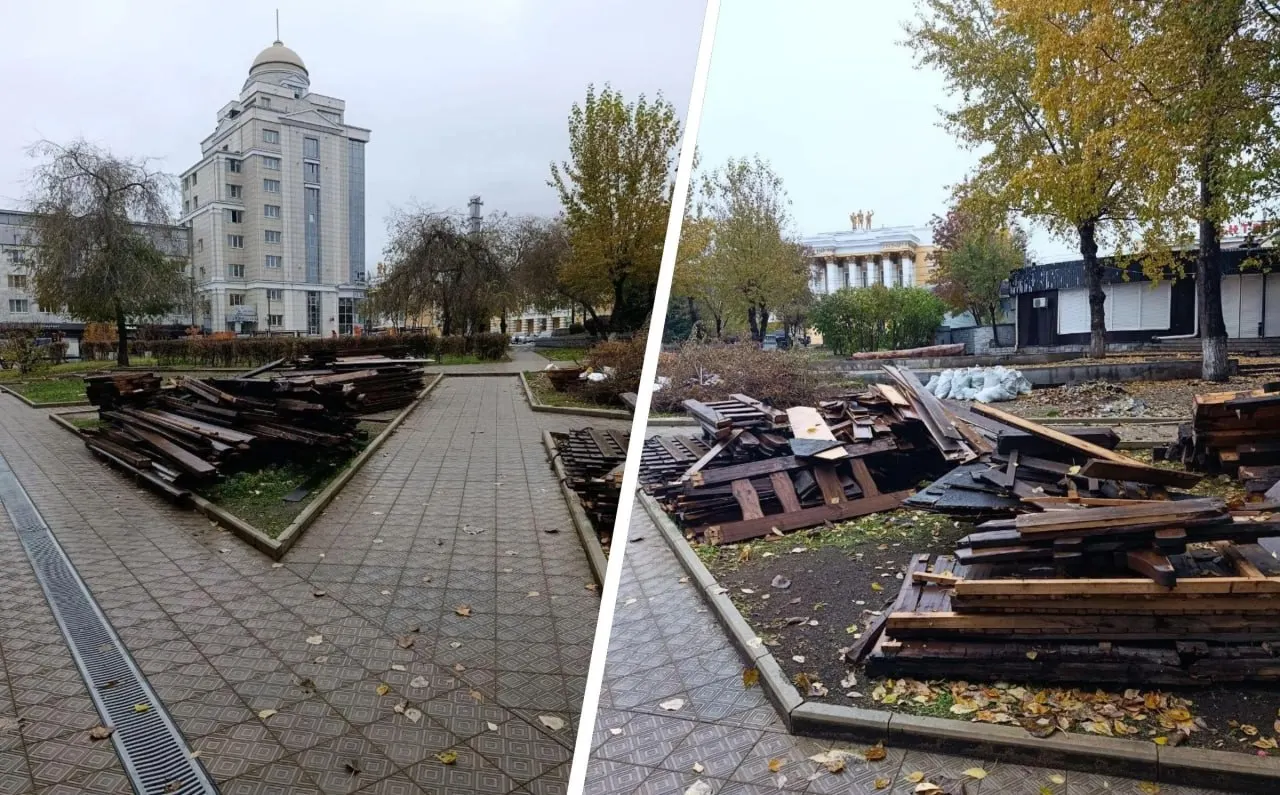 Демонтаж беседок между драмтеатром и памятником Петру Бекетову в центре Читы; участок с долгой историей подготавливают к новым планам.