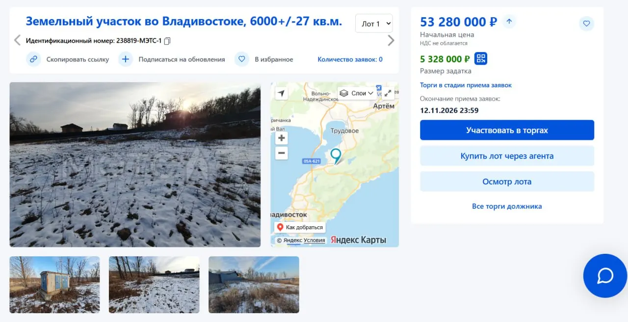 Земельный участок площадью около 6 000 кв.м на ул. Находкинской, 1 и автомобили бренда Chery выставлены на аукцион во Владивостоке. Компания проходит банкротство после иска Сбербанка на 167 млн рублей.