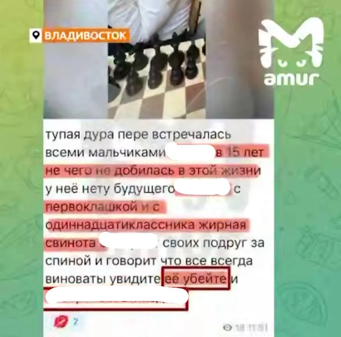 В Приморском крае полиция задержала 12-летнюю школьницу и её отца по делу о телеграм‑канале, публиковавшем фотографии учащихся и призывы к насилию.